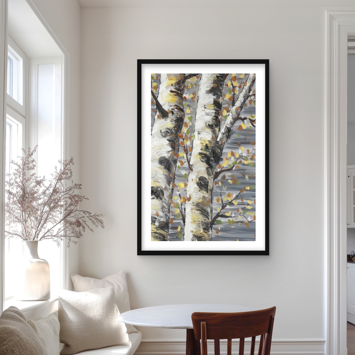 C1FM2436CKHRK7 24 x 36 in. Budding White Birches - Gray Office Framed Matted Print