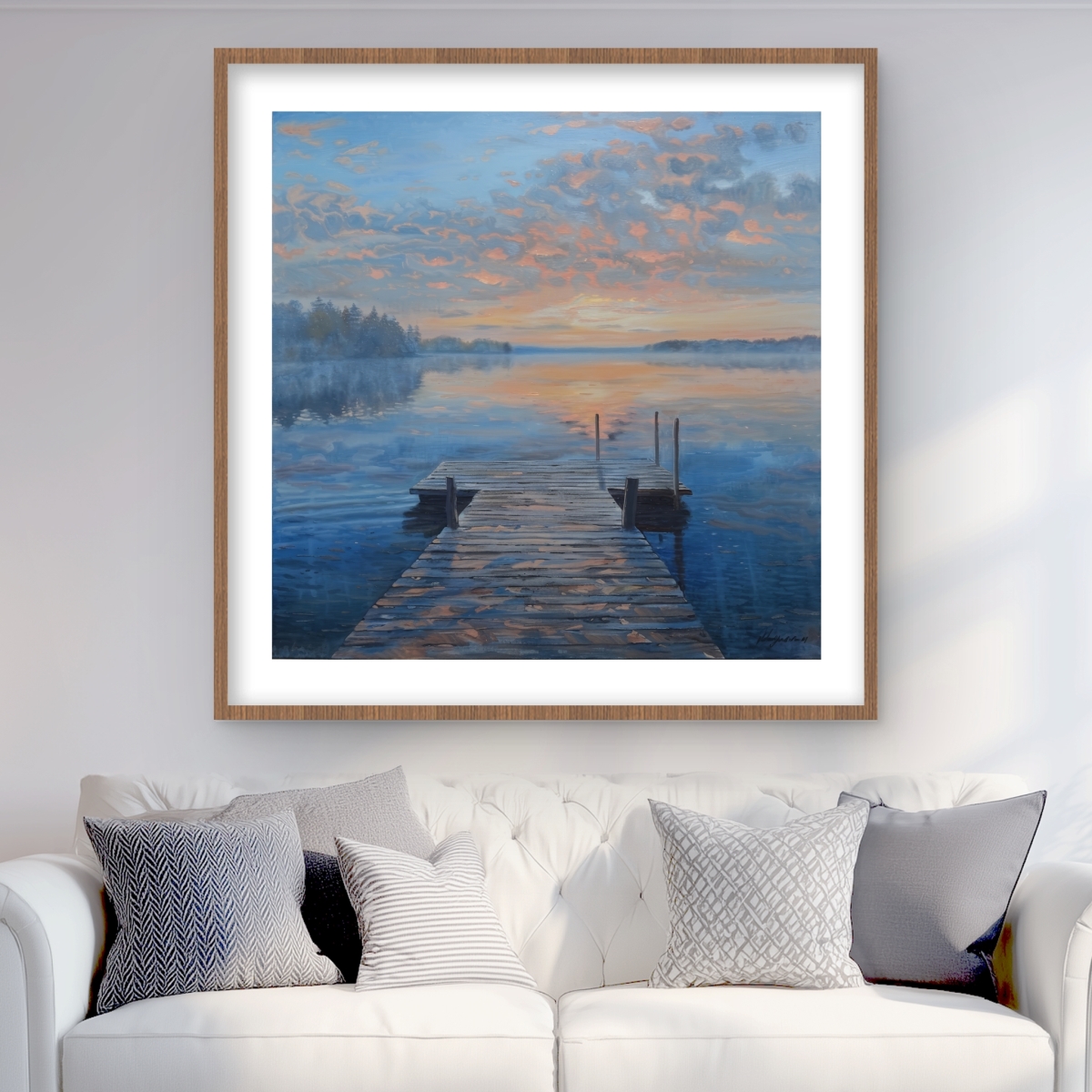 C1FM36360C1WMF 36 x 36 in. Calm Dock - Blue Framed Matted Print for Home Decor