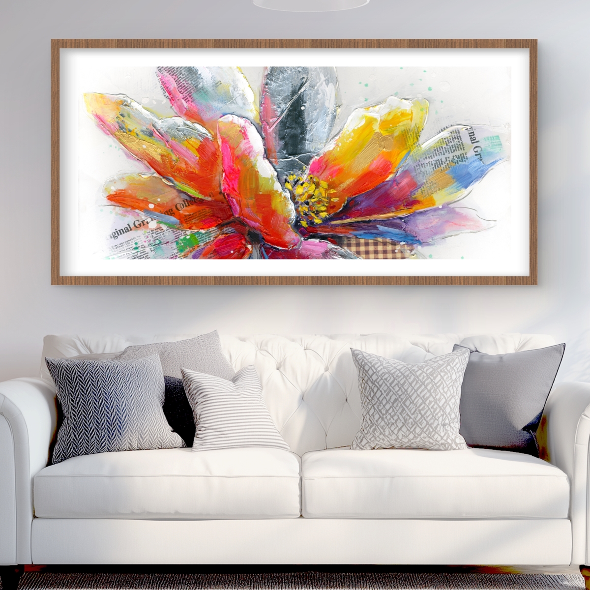 C1FM2448208Z7L 24 x 48 in. Abstract Flower with Texture - Framed Matted Print for Decor