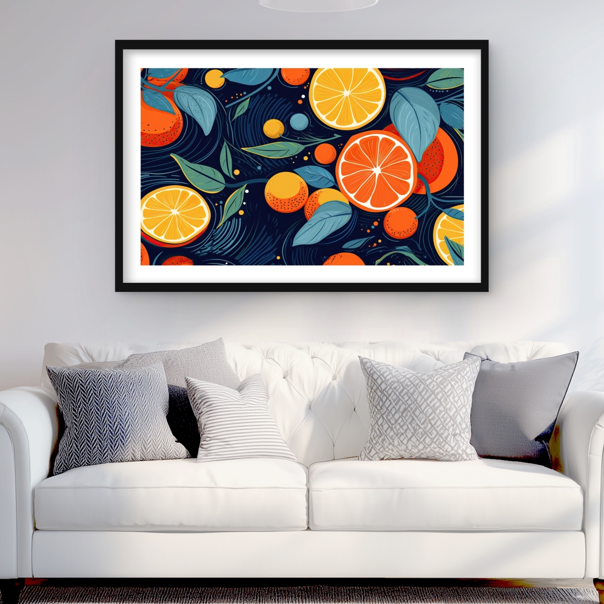 C1FM2436TTOSBN 24 x 36 in. Floating Citrus - Black Framed Matted Print for Home Decor