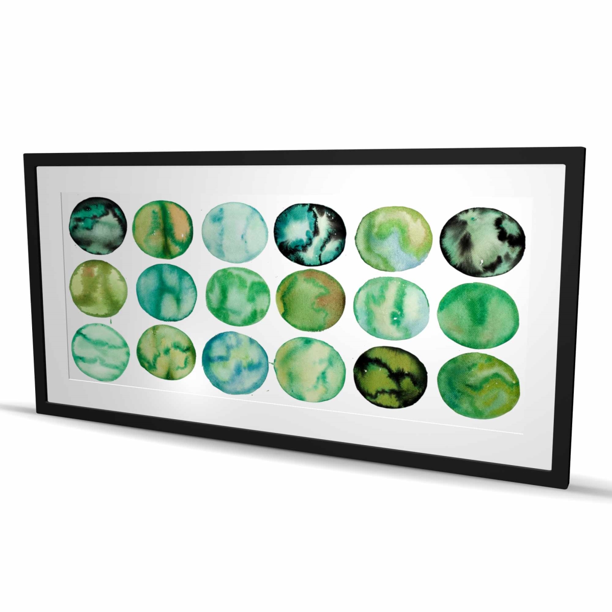 C1FM2448BD7JJN 24 x 48 in. Green Circles - Framed Matted Print for Home Decor
