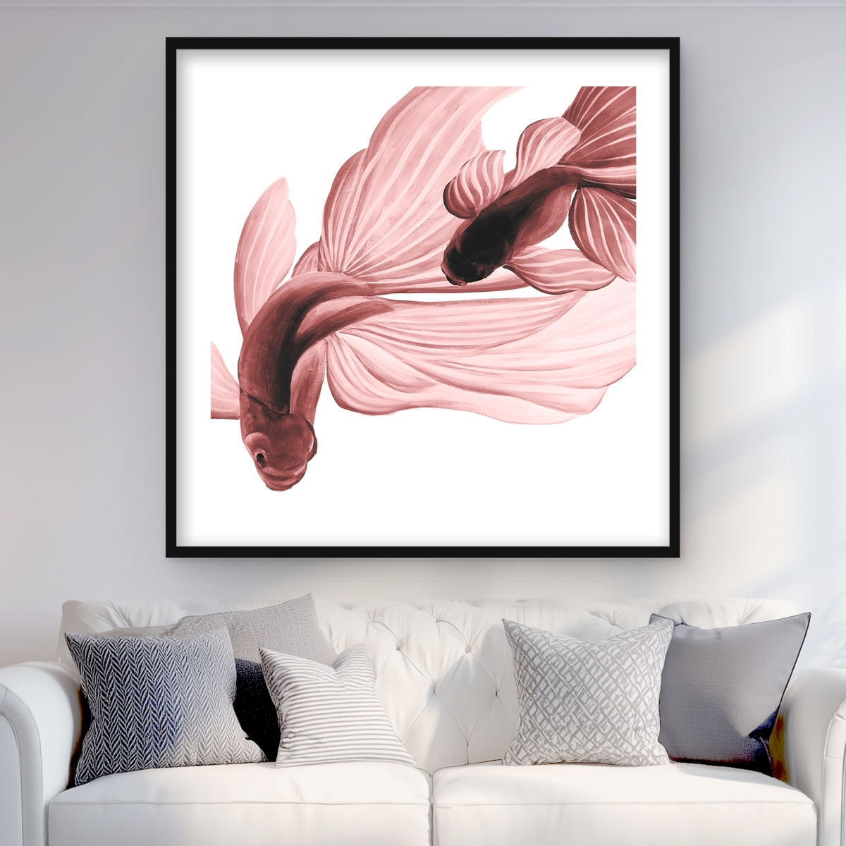 C1FM3636QEDVLW 36 x 36 in. Red Betta Fish - Framed Matted Print for Home Decor