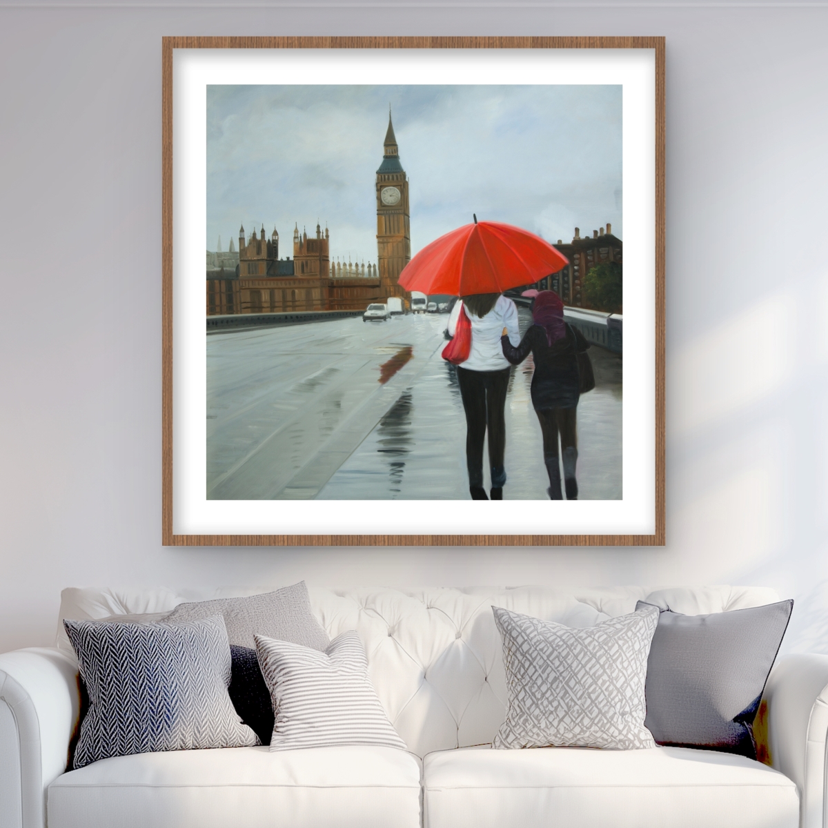 C1FM36363ZADTN 36 x 36 in. British Under Umbrella Big Ben Print - Framed Matted Decor