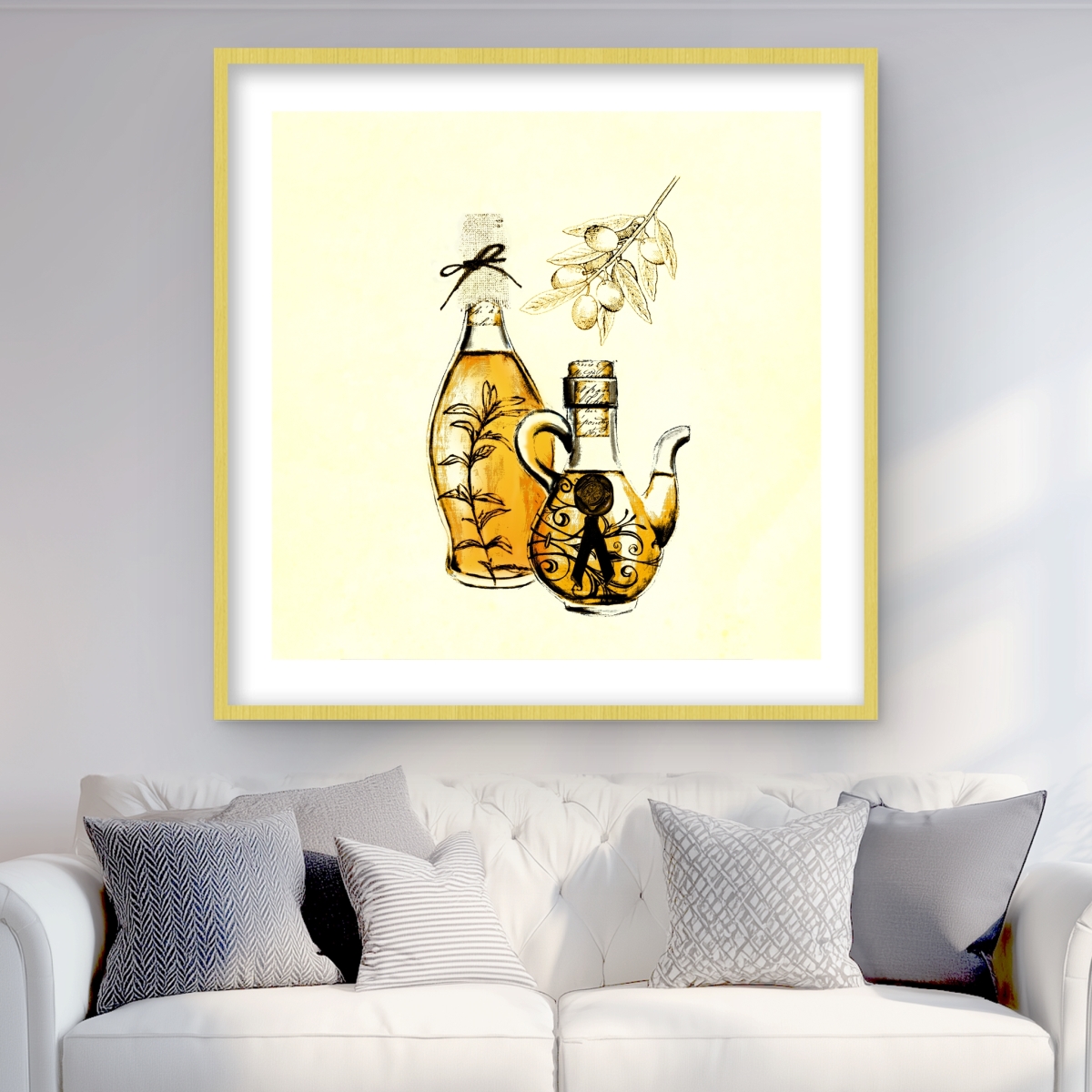 C1FM36364A54L4 36 x 36 in. Two Bottles of Olive Oil - Framed Still Life Print for Decor