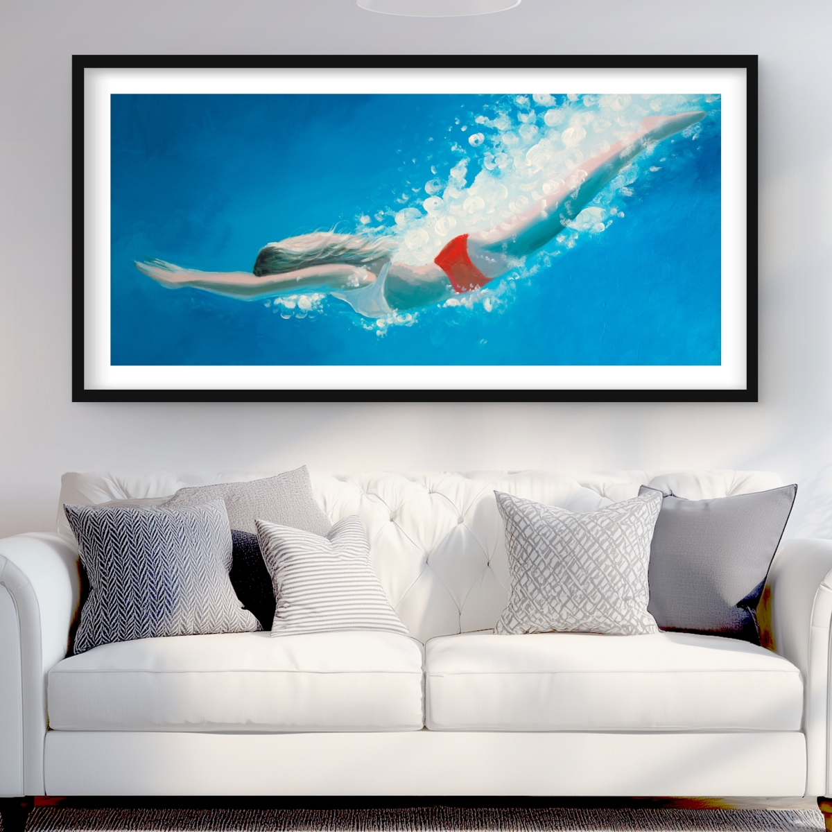 C1FM244808FECP 24 x 48 in. Diving Jump - Modern Framed Matted Print for Home Decor