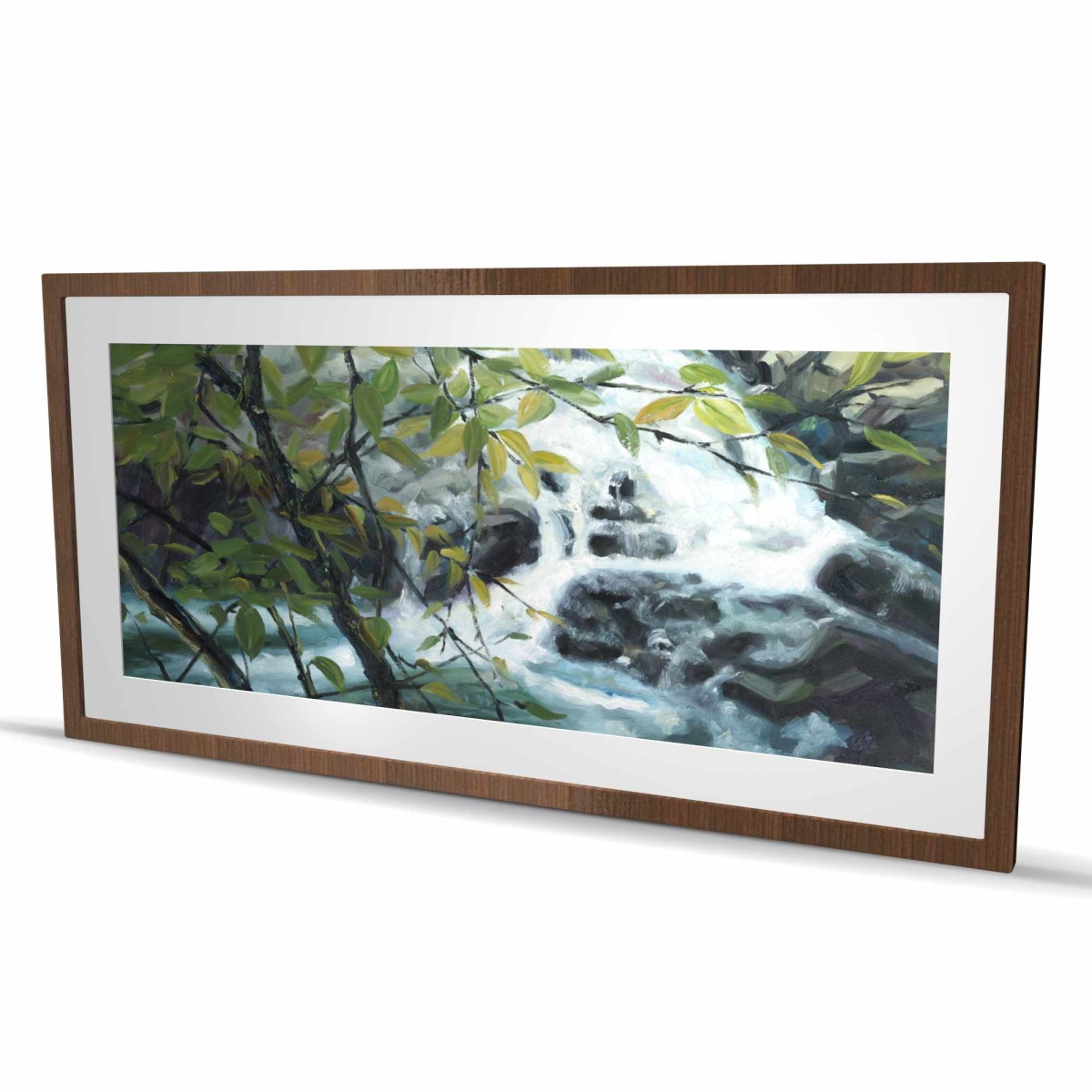C1FM244864FUDB 24 x 48 in. Peaceful Fall - Green Contemporary Framed Matted Print Decor