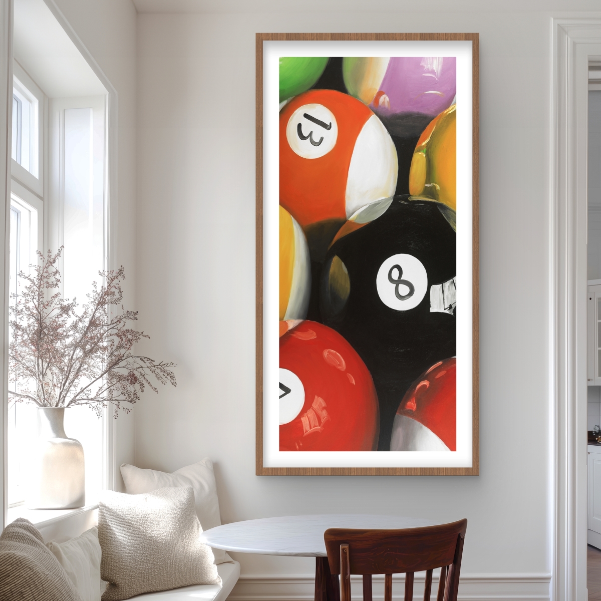 C1FM2448XE1XK7 24 x 48 in. Pool Balls Closeup - Hyperrealist Blue Framed Matted Print