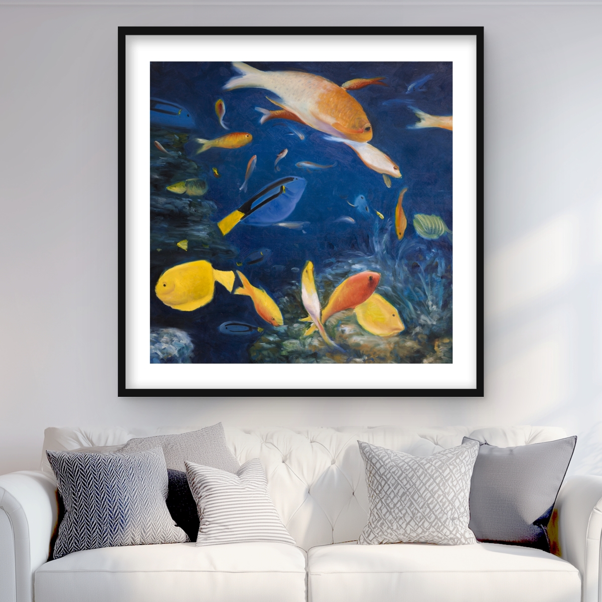 C1FM3636TODBA0 36 x 36 in. Colorful Fish Under the Sea - Marine Animals Framed Print