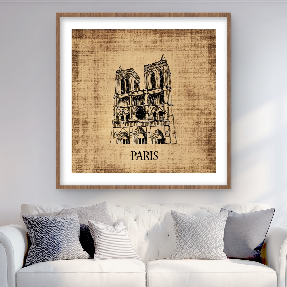C1FM3636IPHIX8 36 x 36 in. Notre-Dame De Paris Illustration - Framed Matted Print Decor