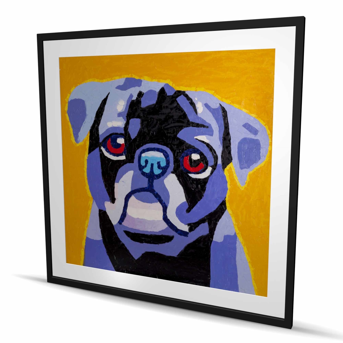 C1FM4848871U5A 48 x 48 in. Flash the Pug - Blue Framed Matted Print for Home Decor