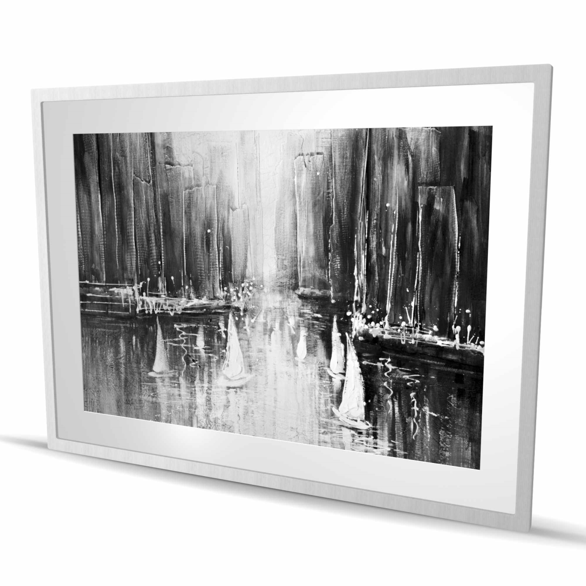 C1FM3648FRS2M5 36 x 48 in. Grayscale Boats on the Water - Monochrome Coastal Print