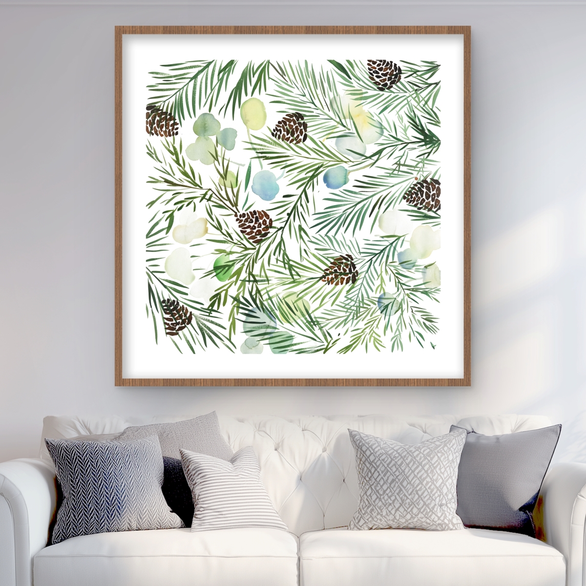 C1FM36367SUT4U 36 x 36 in. Pine Cone Pattern - Leaves Green Framed Matted Print Decor