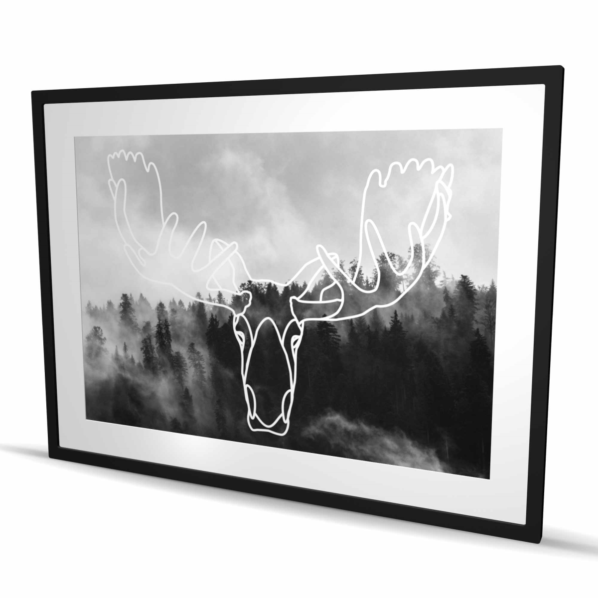 C1FM3648FLHUDD 36 x 48 in. Minimalist Moose Head - Scandinavian Deer Framed Print Decor