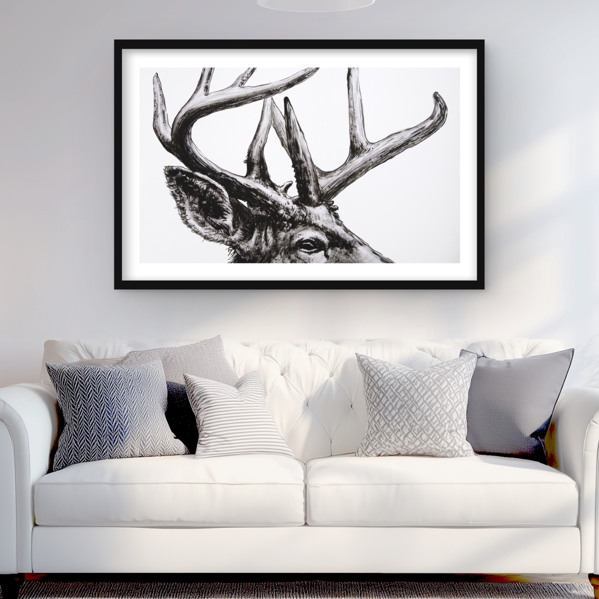 C1FM2436SW5MIJ 24 x 36 in. Roe Deer Plume - White Rustic Framed Matted Print Decor