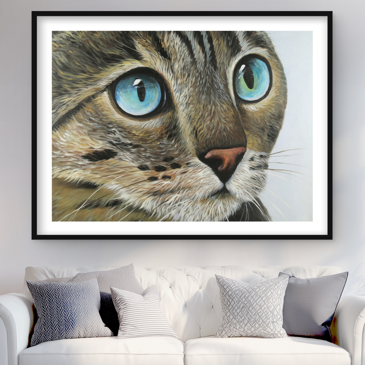 C1FM3648Y6A7IF 36 x 48 in. Curious Cat Portrait - Hyperrealist Framed Print for Decor