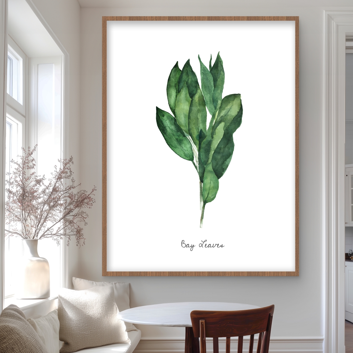 C1FM3648ZAQFCZ 36 x 48 in. Bay Leaves Bundle - Kitchen Green Framed Matted Print Decor