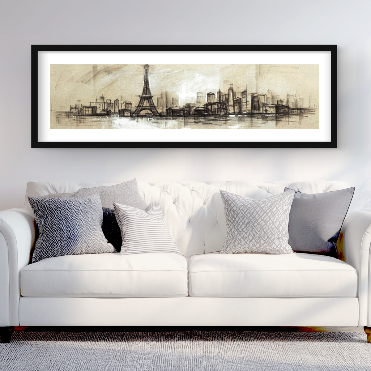 C1FM2060SORAQW 20 x 60 in. Eiffel Tower Sketch - Framed Matted Print for Home Decor