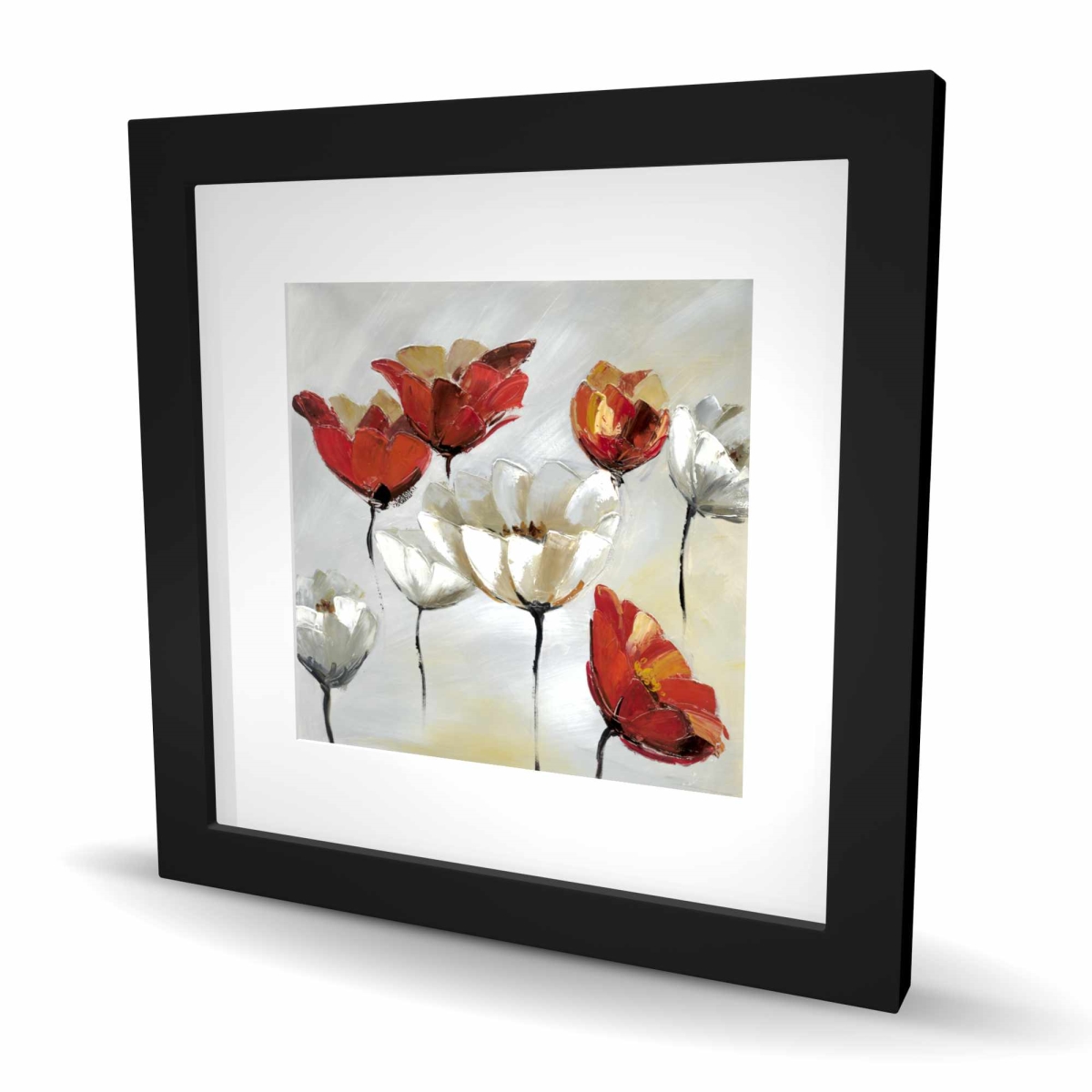 C1FM161663VOBG 16 x 16 in. Abstract Red & White Flowers - Framed Bedroom Decor Print