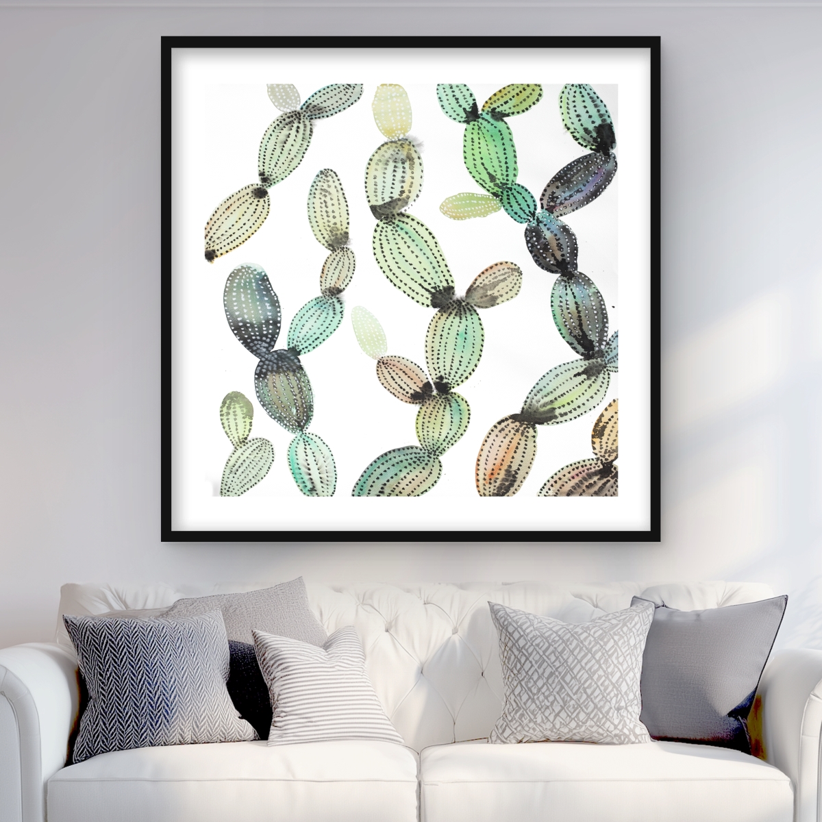 C1FM3636RU189Q 36 x 36 in. Cactus Pattern Livingroom Print - Green Framed Matted Decor