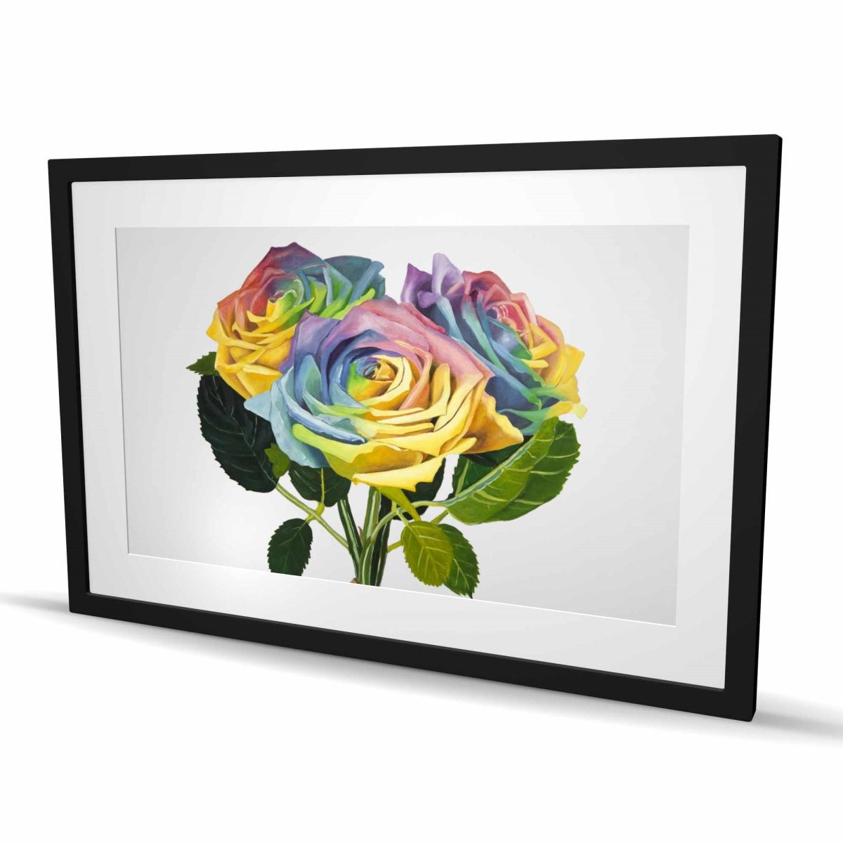 C1FM2436NFHBUE 24 x 36 in. Bouquet of Rainbow Roses - Flowers Green Framed Print Decor