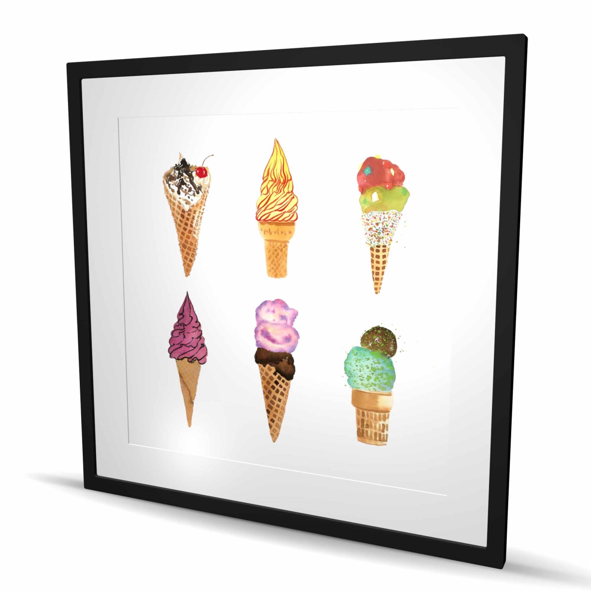 C1FM3636QRPUVD 36 x 36 in. Ice Cream Cones - Kitchen Illustrative Framed Print Decor