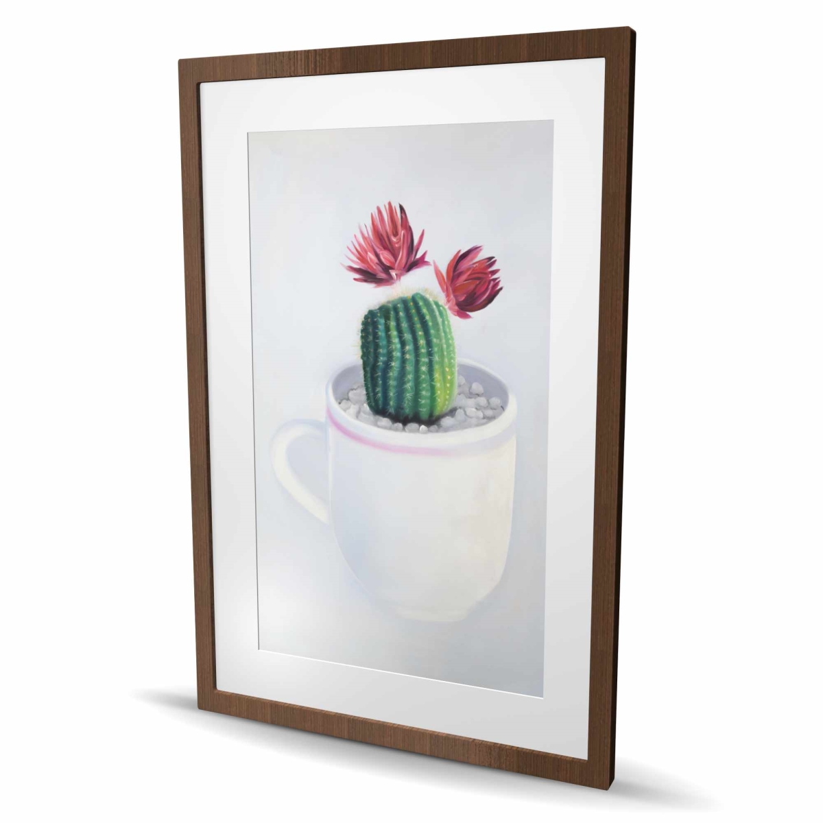C1FM2436MWOIX8 24 x 36 in. Mini Cactus in A Cup - Office Botanical Framed Print Decor