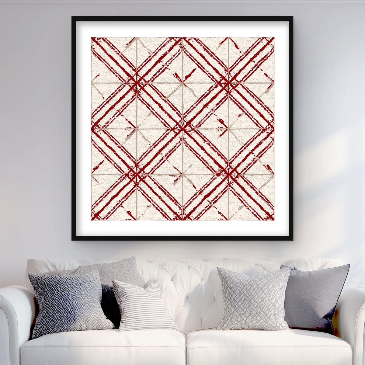 C1FM36365LU72S 36 x 36 in. Red Lines Pattern - White Framed Matted Print for Home Decor