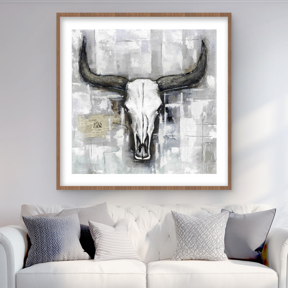 C1FM3636CKBSJC 36 x 36 in. Bull Skull Rustic Framed Print - Industrial Home Decor