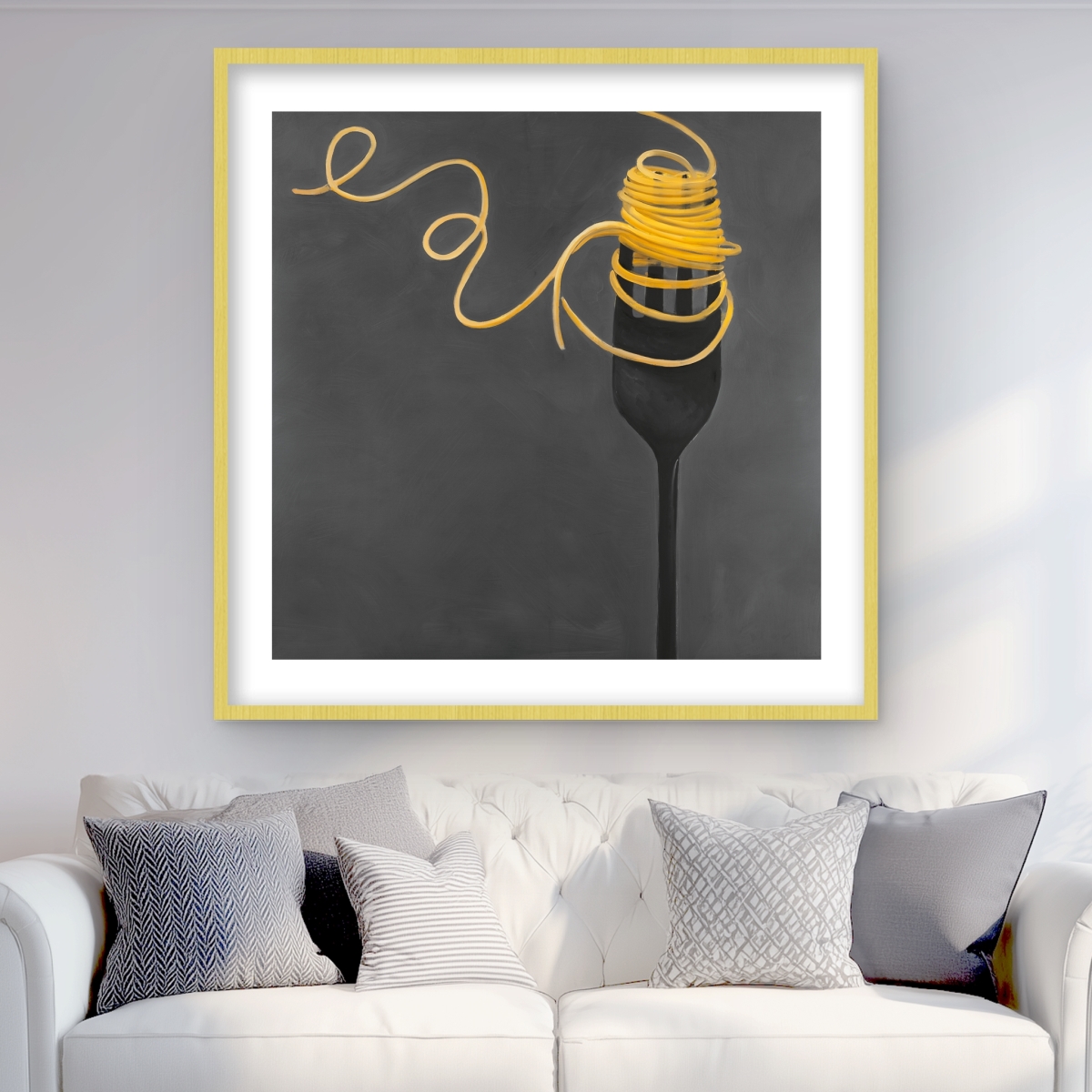 C1FM36368MSZGY 36 x 36 in. Spaghetti Pasta Around A Fork - Object Kitchen Framed Print