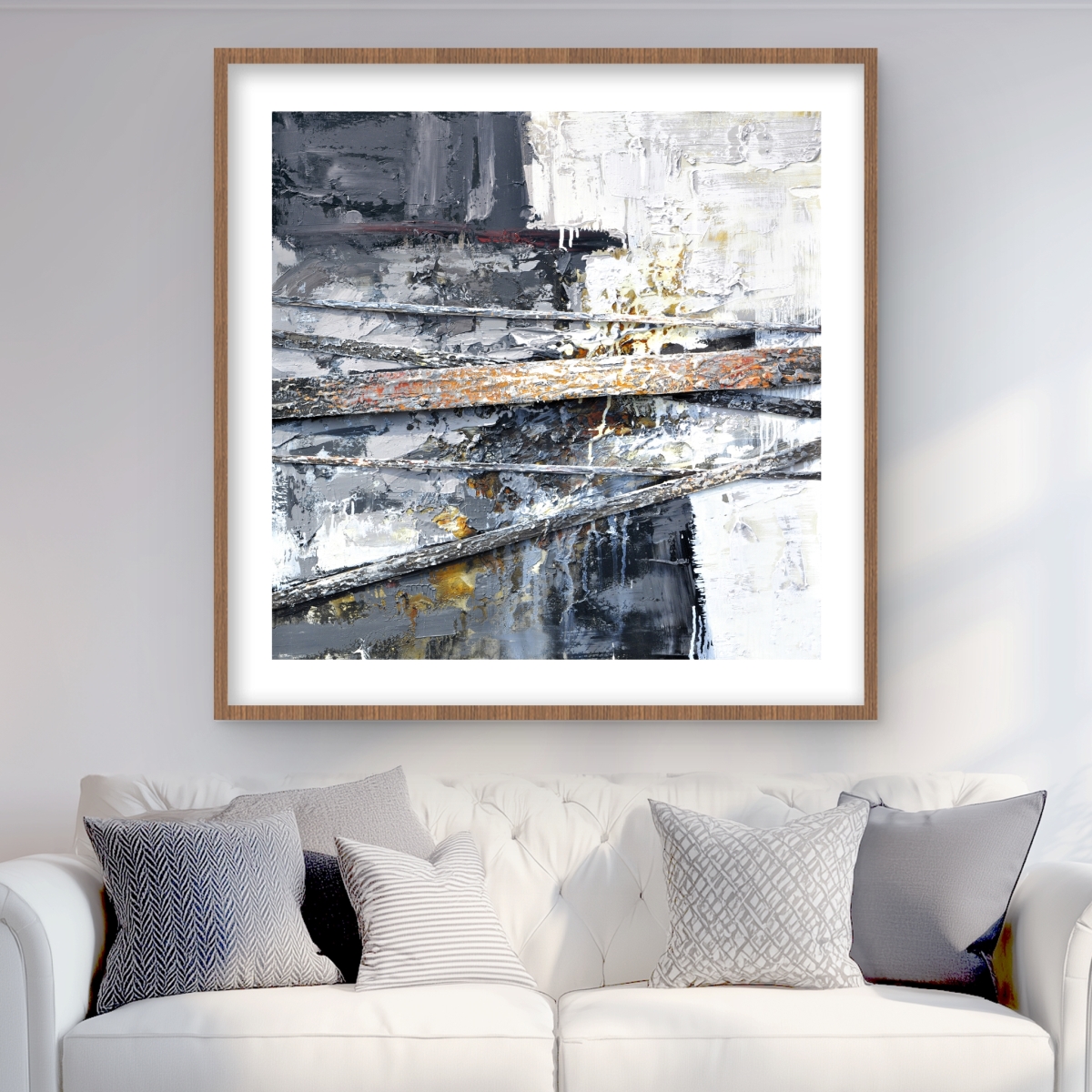 C1FM3636JBCC0N 36 x 36 in. Texturized Paint Splashing Stripes - Gray Abstract Print