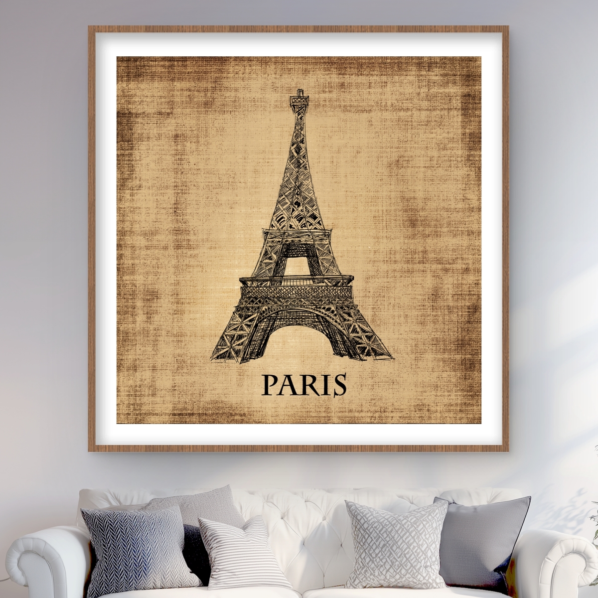 C1FM4848QQ7IOI 48 x 48 in. Eiffel Tower Illustration - Framed Matted Print - Home Decor
