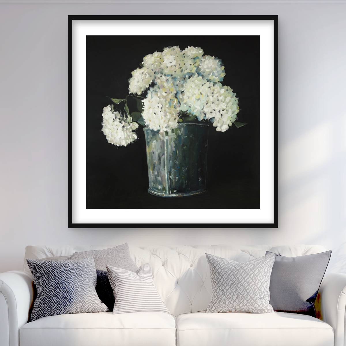 C1FM3636XXNTKP 36 x 36 in. White Hydrangea Flowers Print - Beige Rustic Framed Decor