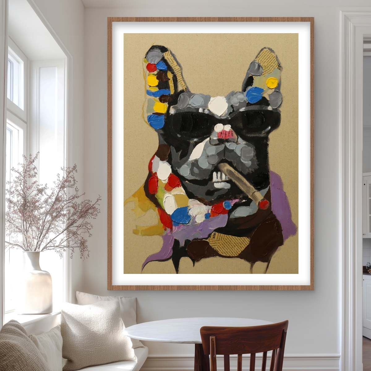 C1FM36485GST6W 36 x 48 in. Abstract Smoking Dog - Contemporary Man Cave Framed Print