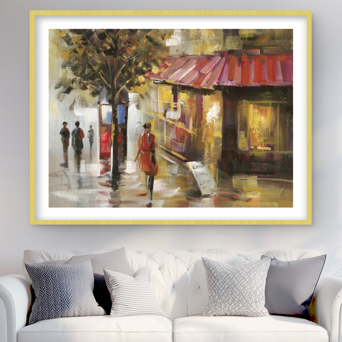 C1FM36485WPXTB 36 x 48 in. Abstract Street with Passers - Trees Framed Matted Print