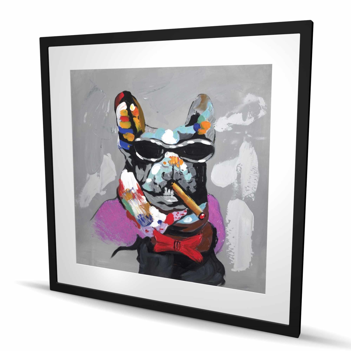 C1FM3636XKTCD2 36 x 36 in. Abstract Bulldog with Cigar - Man Cave Decor Framed Print