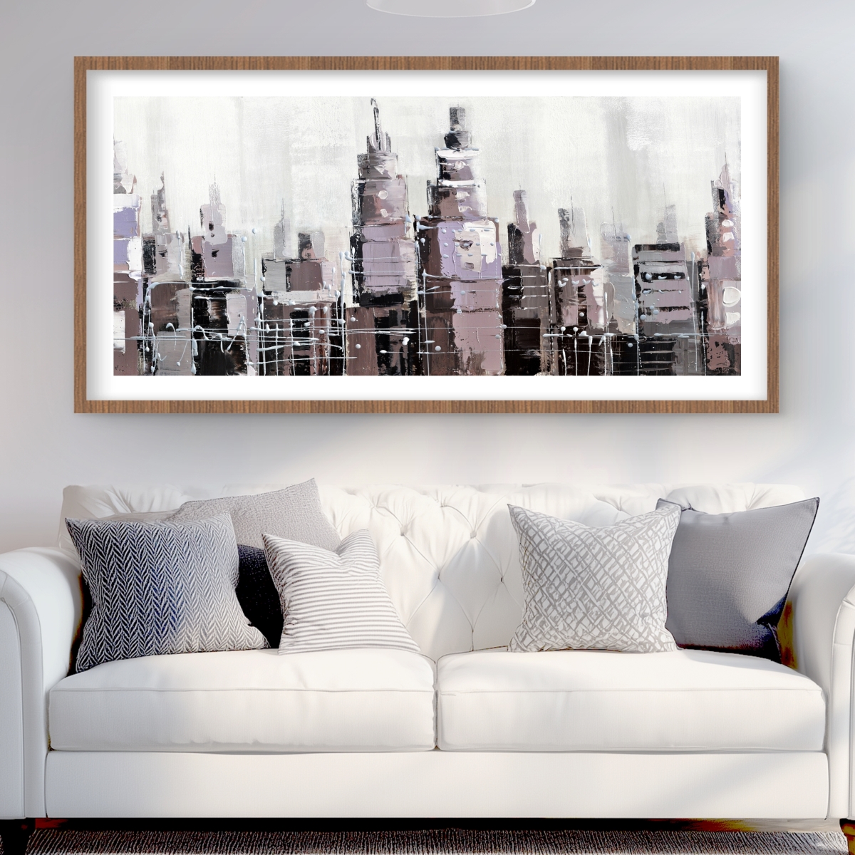C1FM244845WD0F 24 x 48 in. Abstract Grayscale Cityscape - Framed Matted Print for Decor