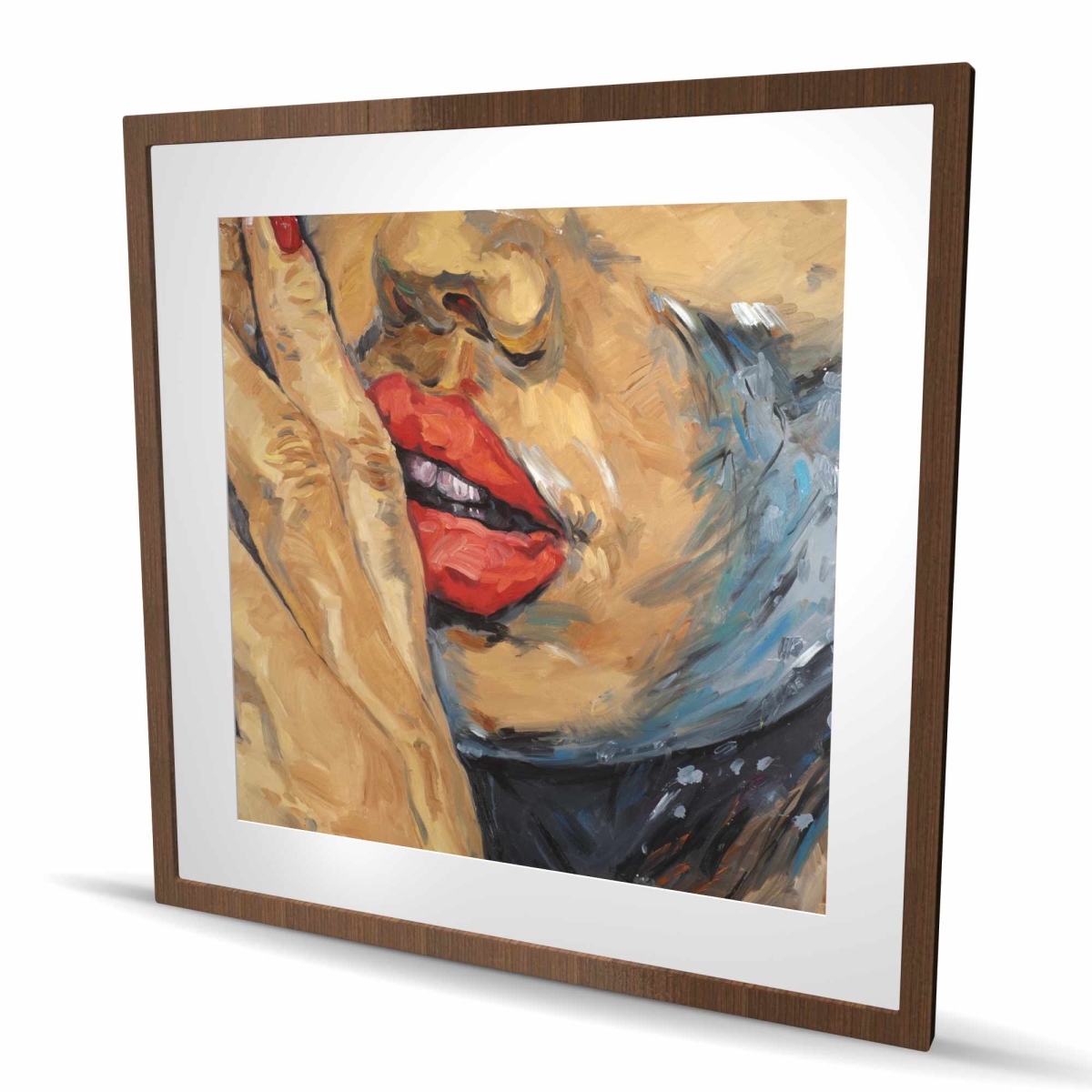 C1FM3636A4MS7J 36 x 36 in. Shushing Lips Closeup - Beige Beauty Framed Matted Print