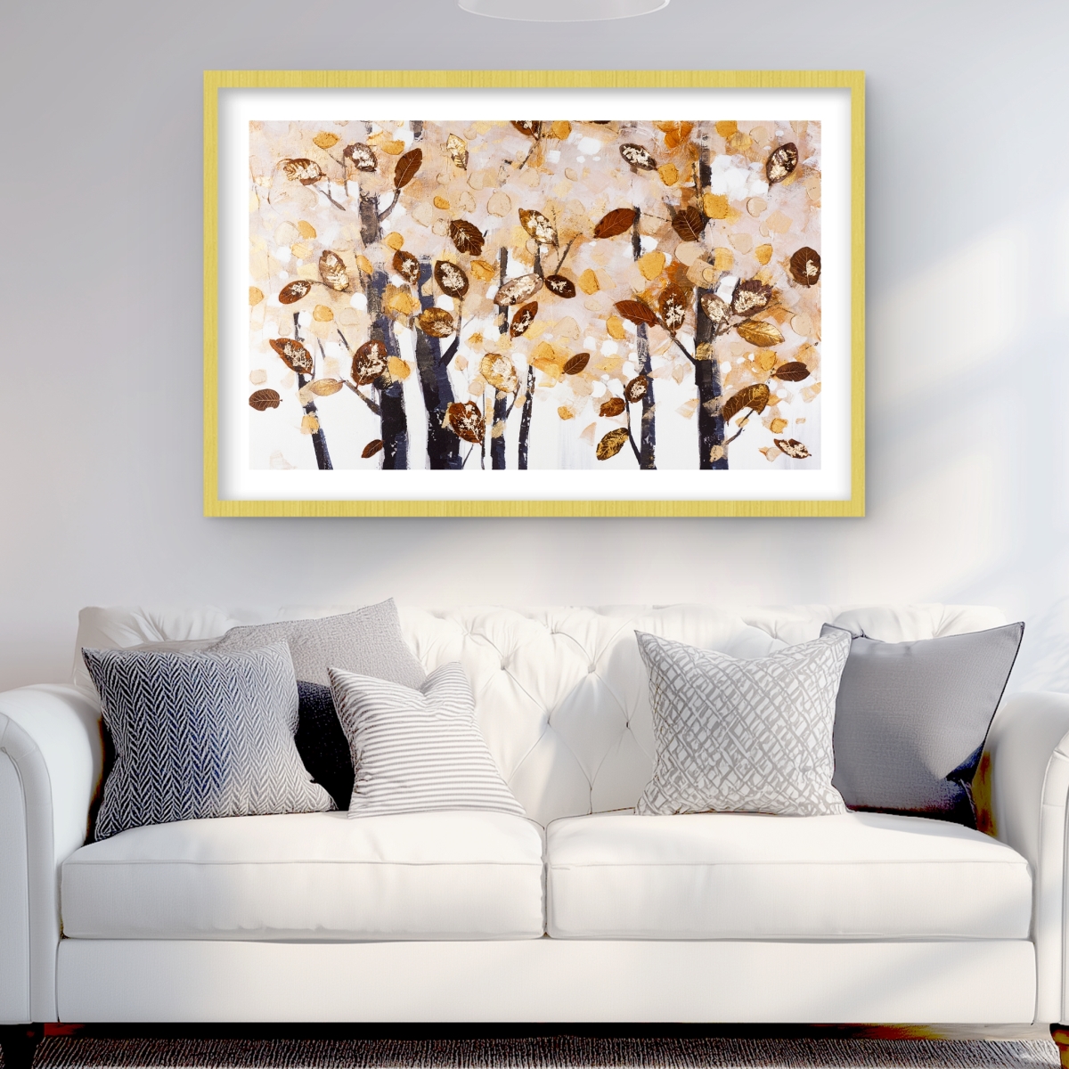 C1FM2436W8GXG7 24 x 36 in. Texturized Leaves Trees - Brown Framed Matted Print Decor