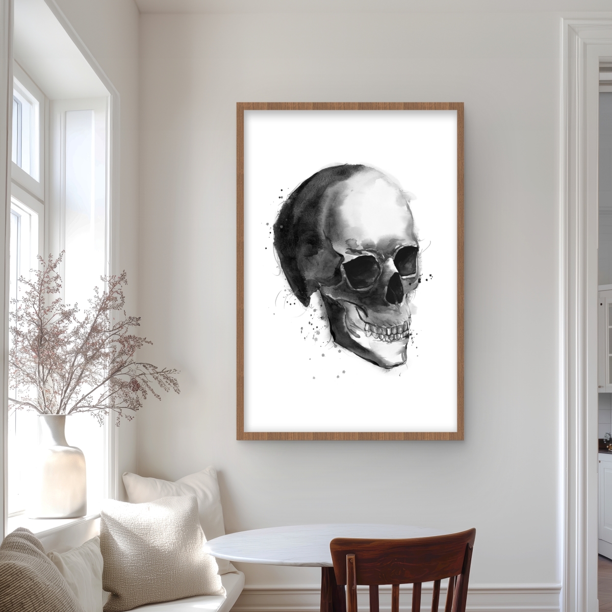 C1FM2436UKO8BD 24 x 36 in. Black & White Skull - Framed Matted Print - Home Decor