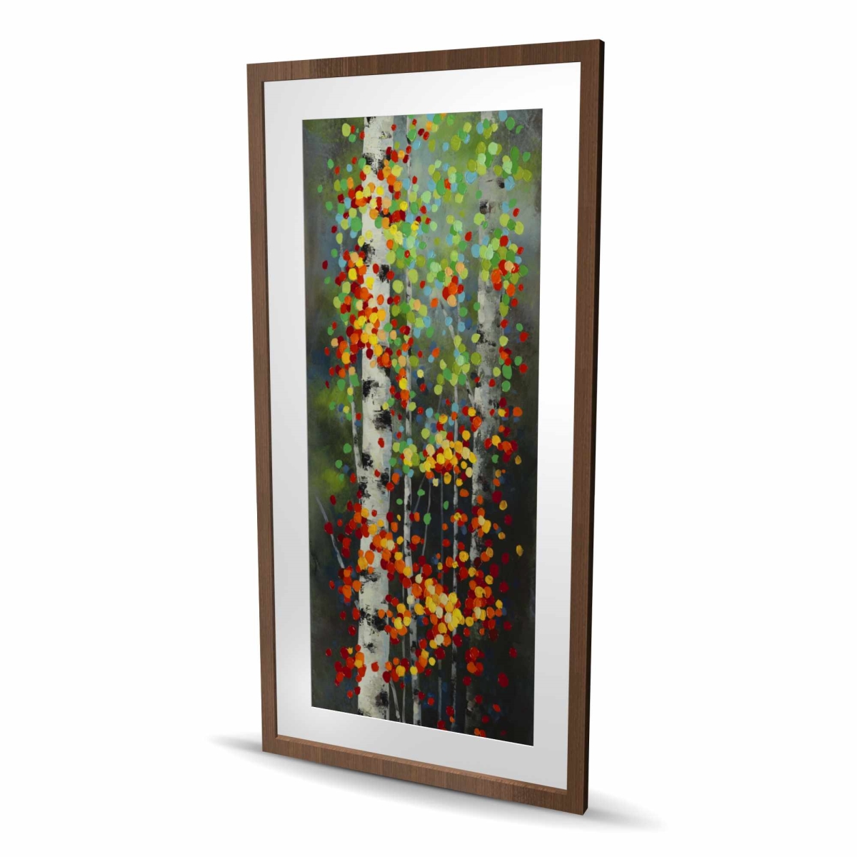C1FM24489ZTYS4 24 x 48 in. Colorful Dotted Leaves Birches - Framed Matted Print Decor