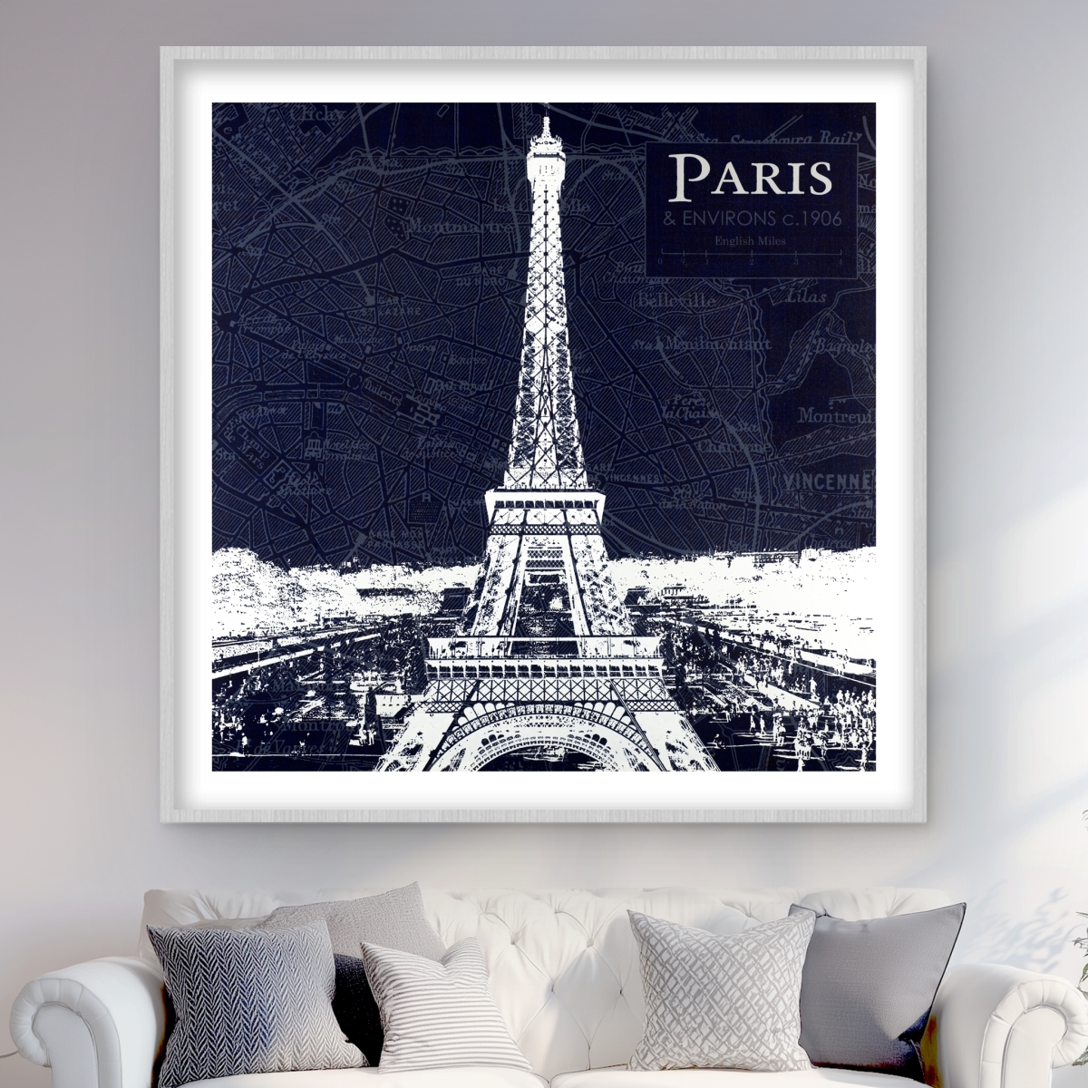 C1FM4848VK955G 48 x 48 in. Paris Blue Print - Eiffel Tower Vintage Framed Print Decor