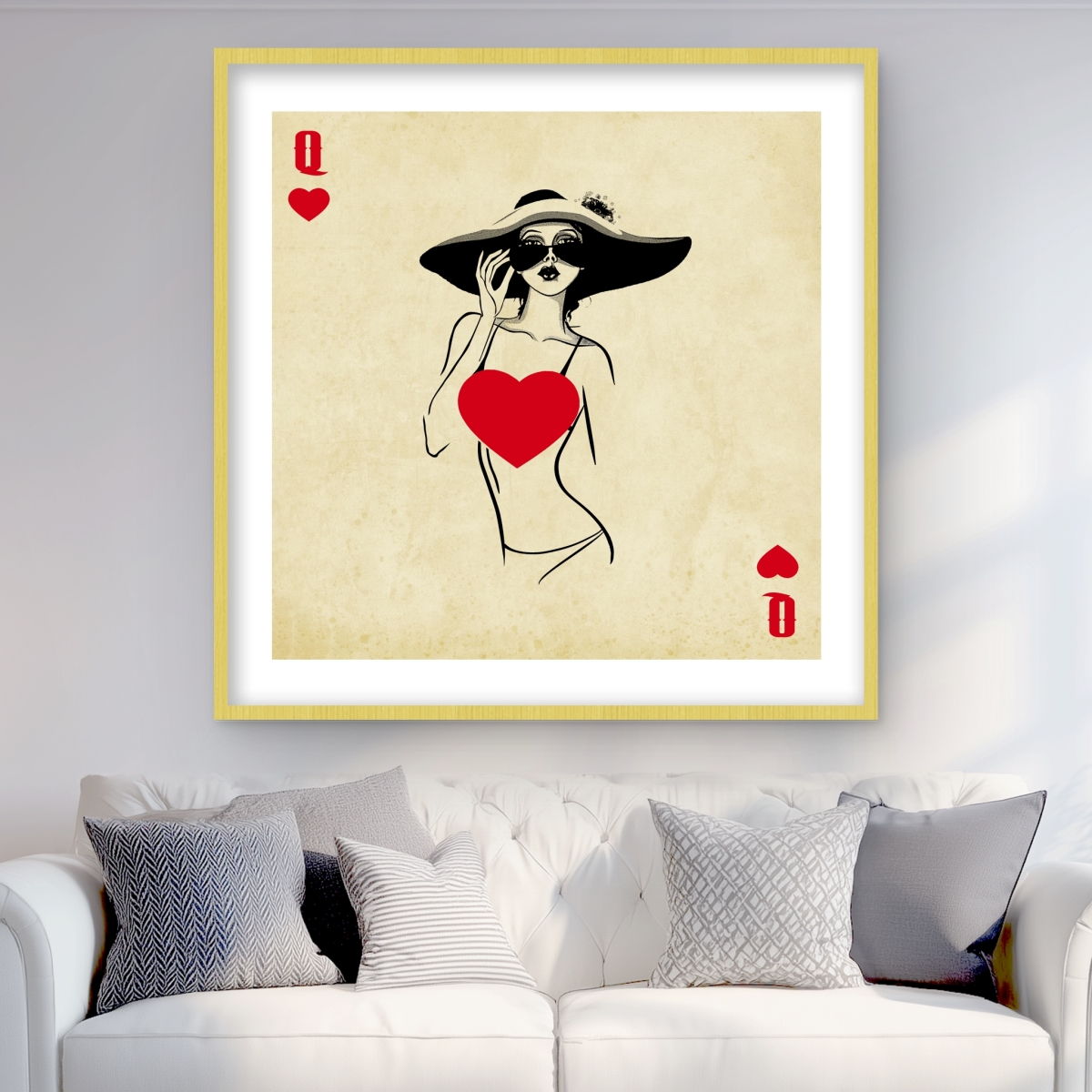 C1FM36364LCO4B 36 x 36 in. Queen of Hearts - Black Framed Matted Print for Home Decor