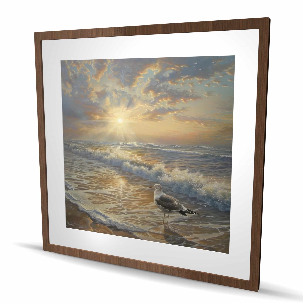 C1FM36364O0VPP 36 x 36 in. Seagull on the Beach - Turquoise Framed Matted Print Decor