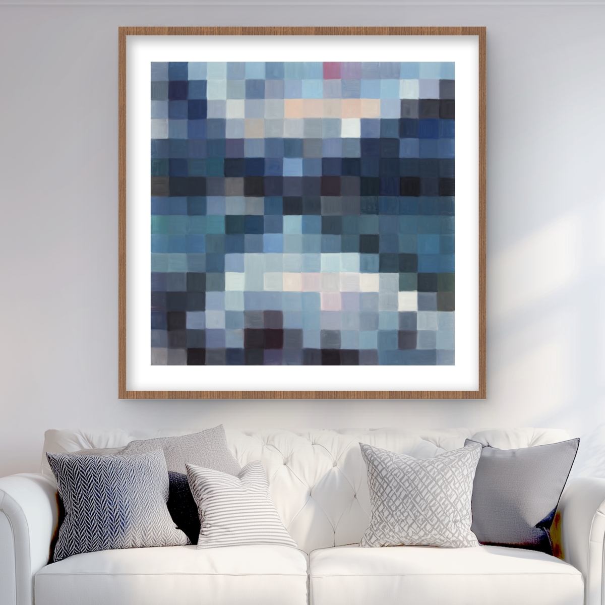 C1FM3636TCNUE7 36 x 36 in. Pixelated Mountainous Landscape - Abstract Blue Framed Print