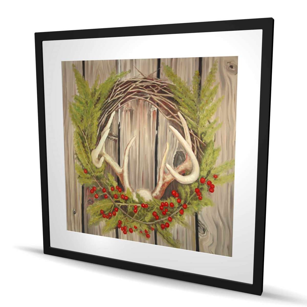 C1FM3636GG762O 36 x 36 in. Christmas Wreath with Panache - Framed Still Life Print