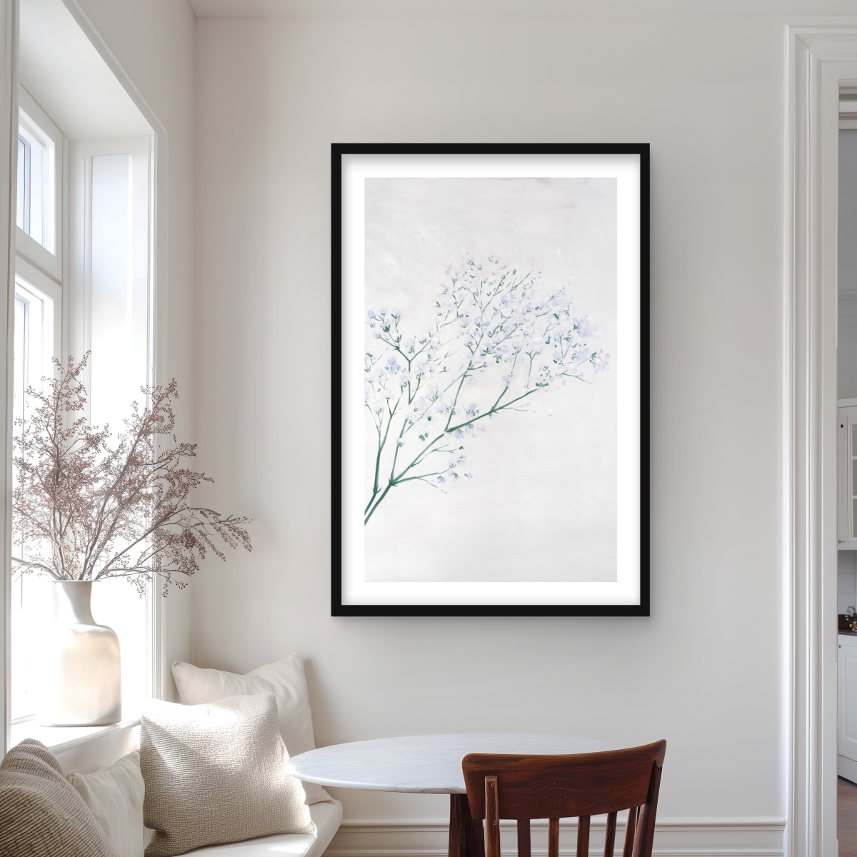 C1FM2436Y2X7BK 24 x 36 in. Bouquet of Flowers Babys Breath - Gray Livingroom Art Print
