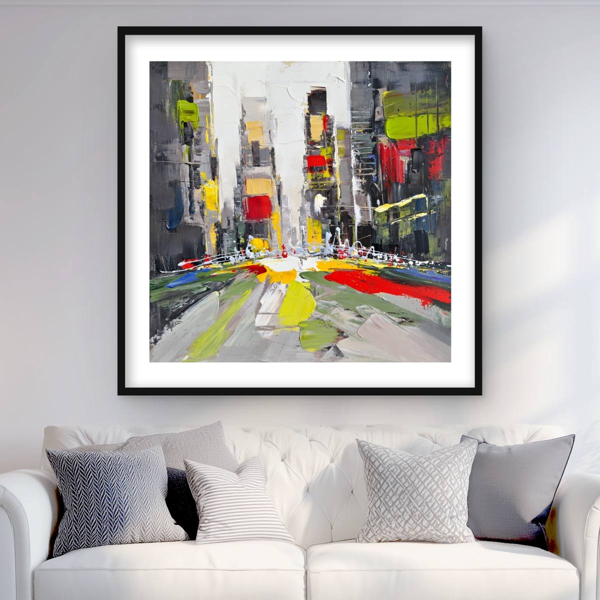 C1FM3636Q327F4 36 x 36 in. Abstract Texturized Cityscape - Red Framed Matted Print