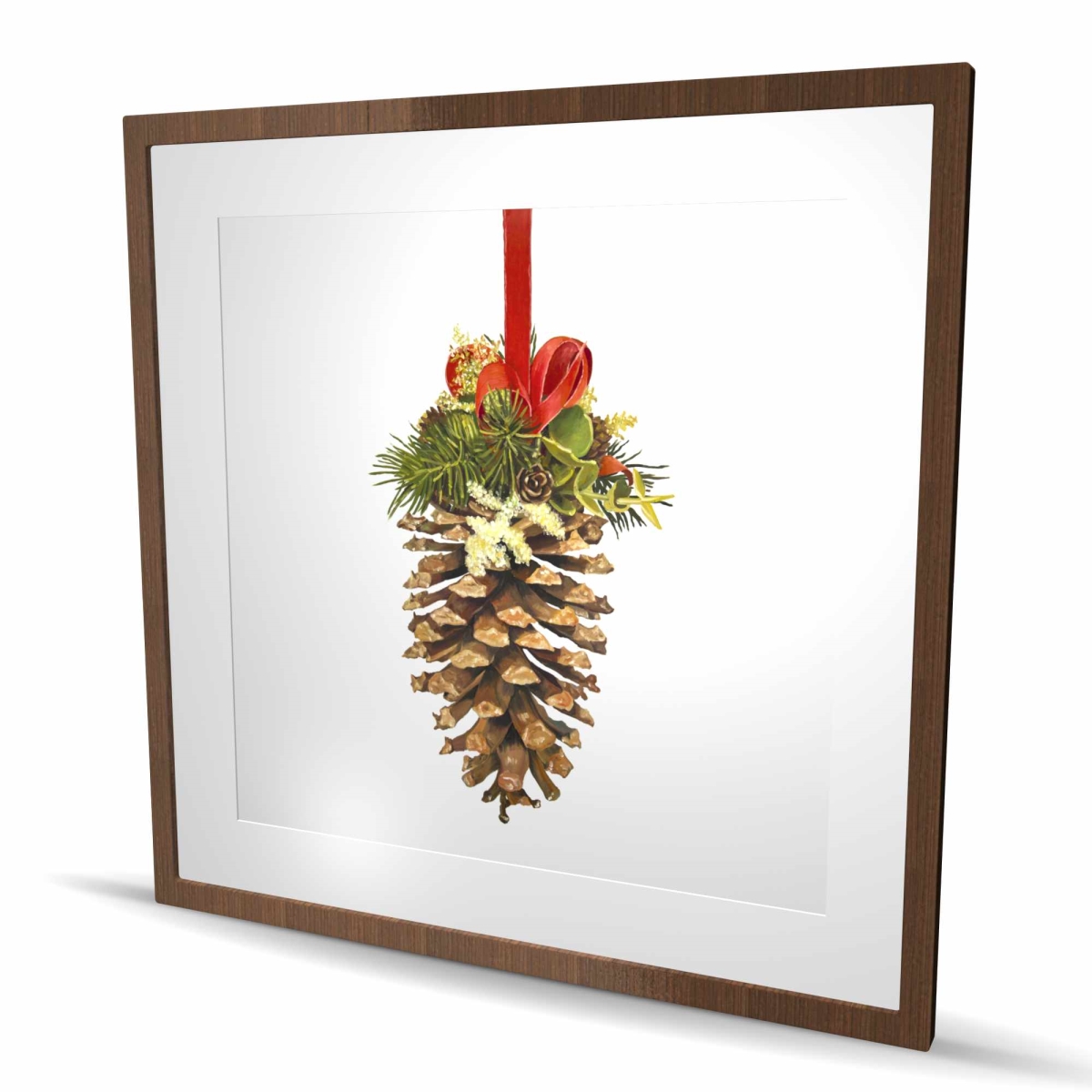 C1FM3636X2JHA2 36 x 36 in. Christmas Pine Cone - Rustic Framed Matted Print for Decor