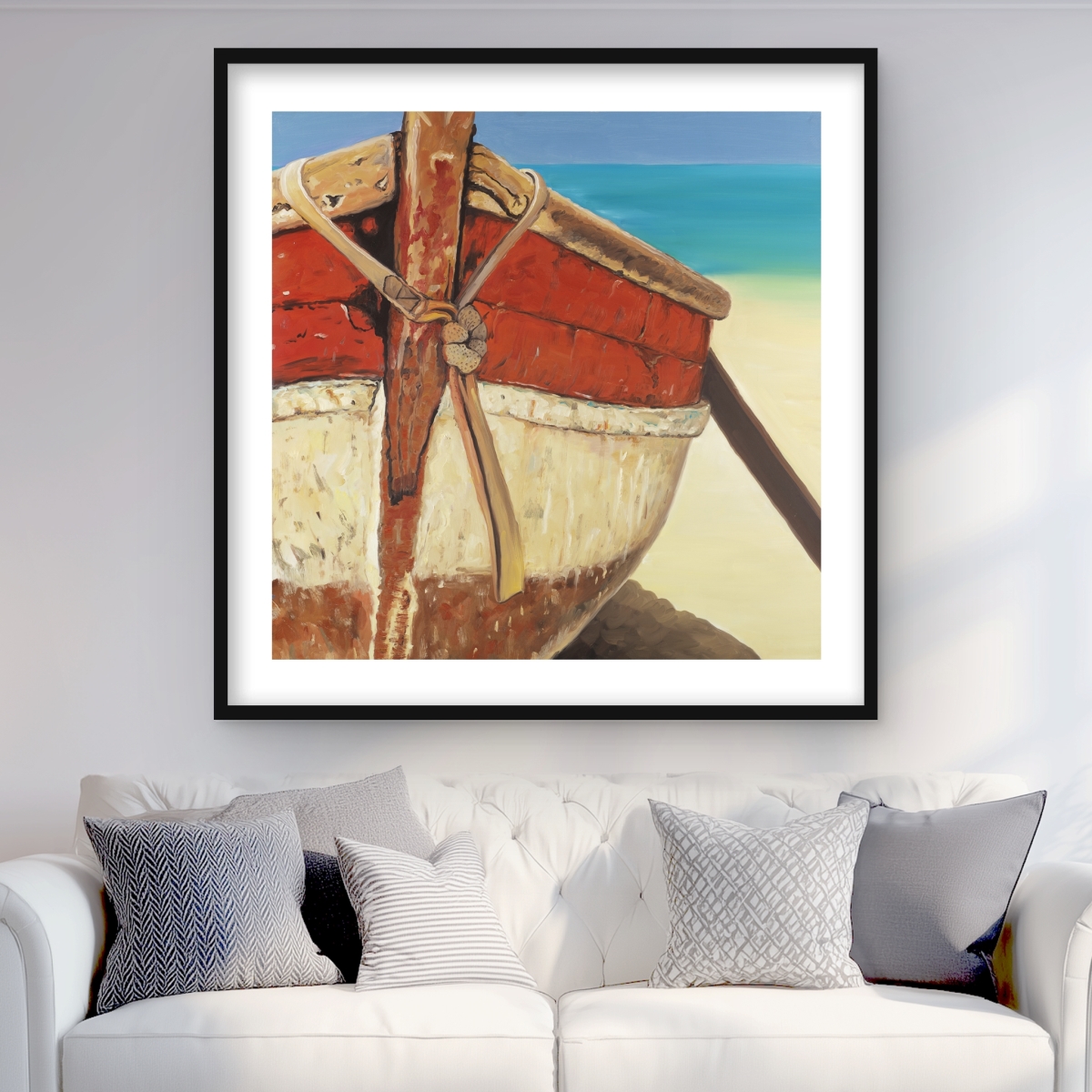 C1FM3636K71IVN 36 x 36 in. Tied Up Rowing Boat - Marine Still Life Framed Print Decor