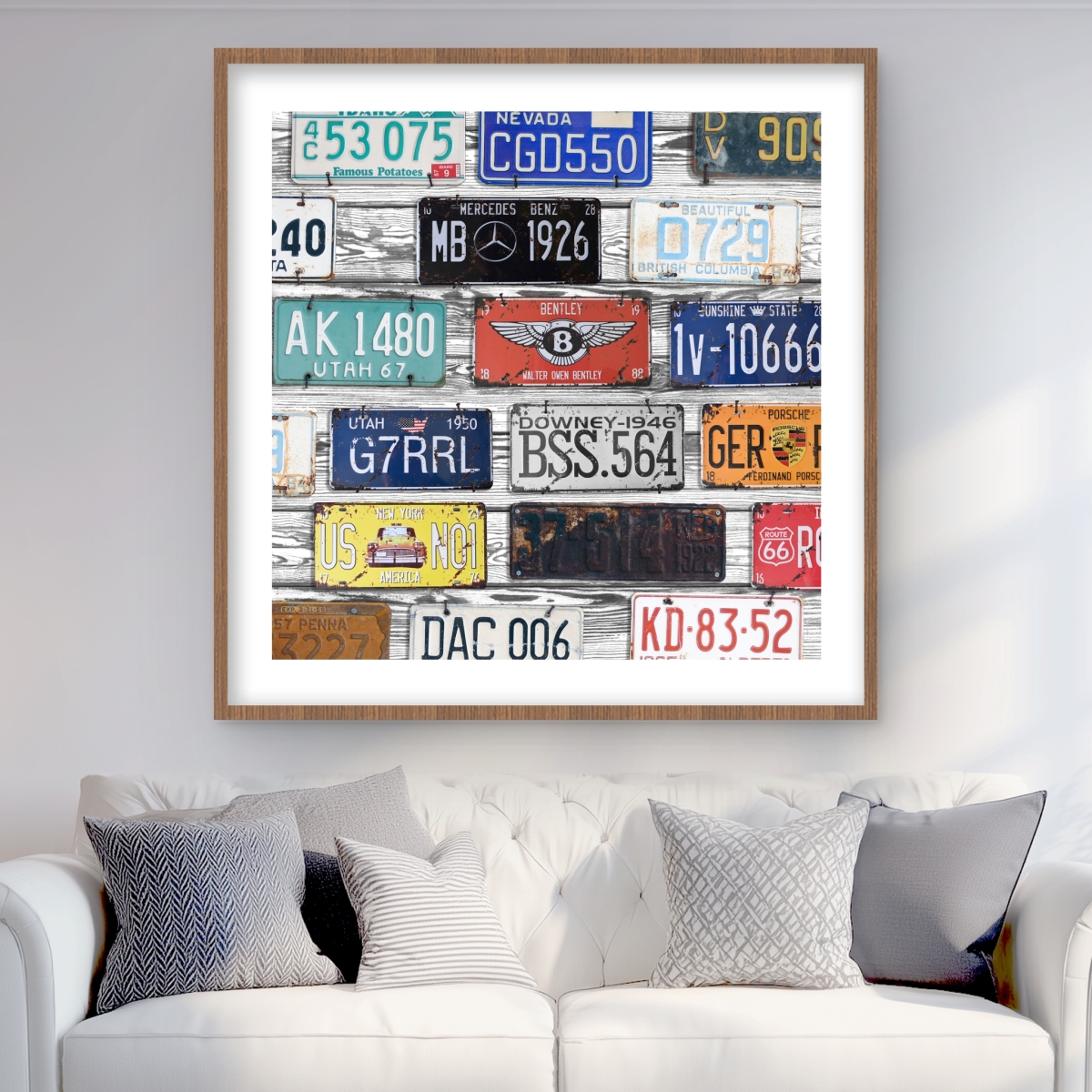 C1FM3636WW15ZF 36 x 36 in. Vintage Plates Registration - Car Man Cave Framed Print